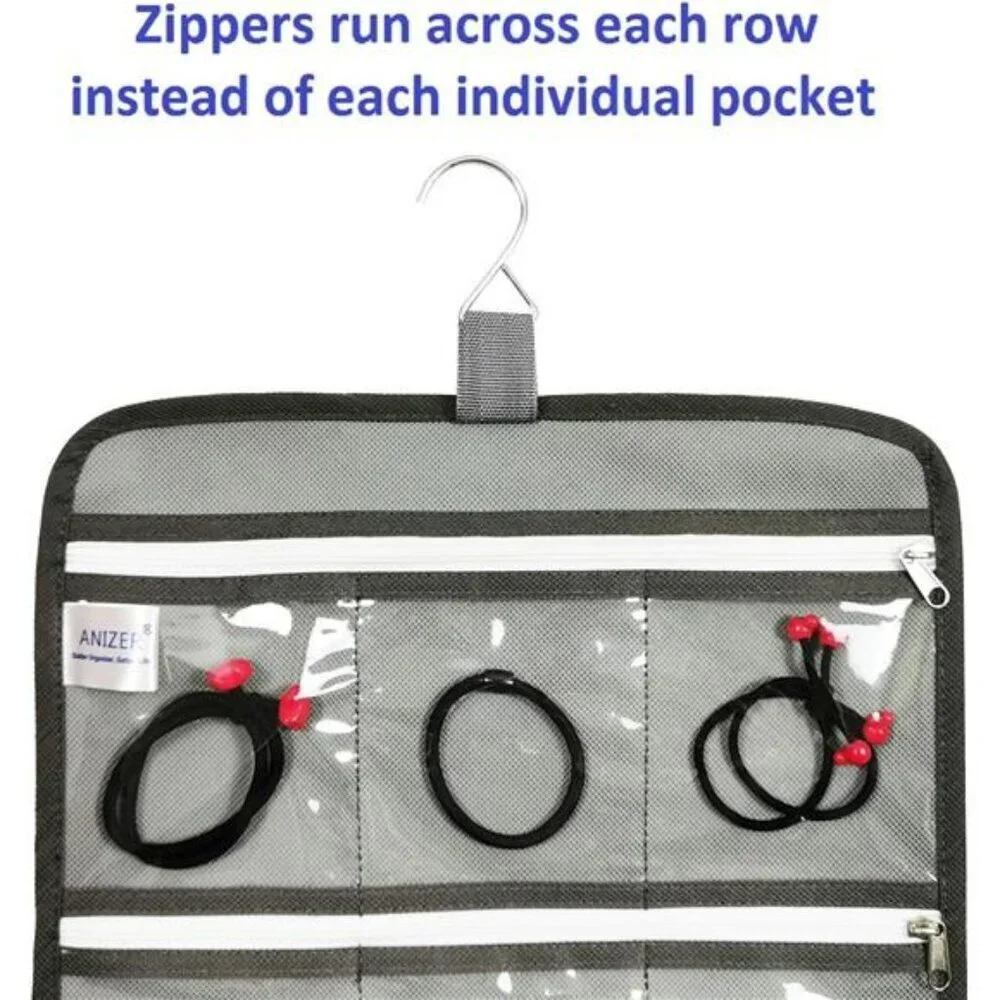 Hanging Jewelry Organizer Travel Storage Bag with 10 Clear Zipper Pockets Closet